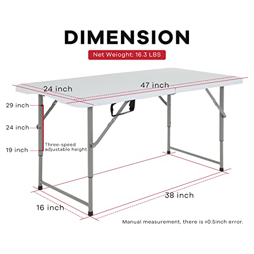 Folding Table 4FT Plastic Height Adjustable White M6081