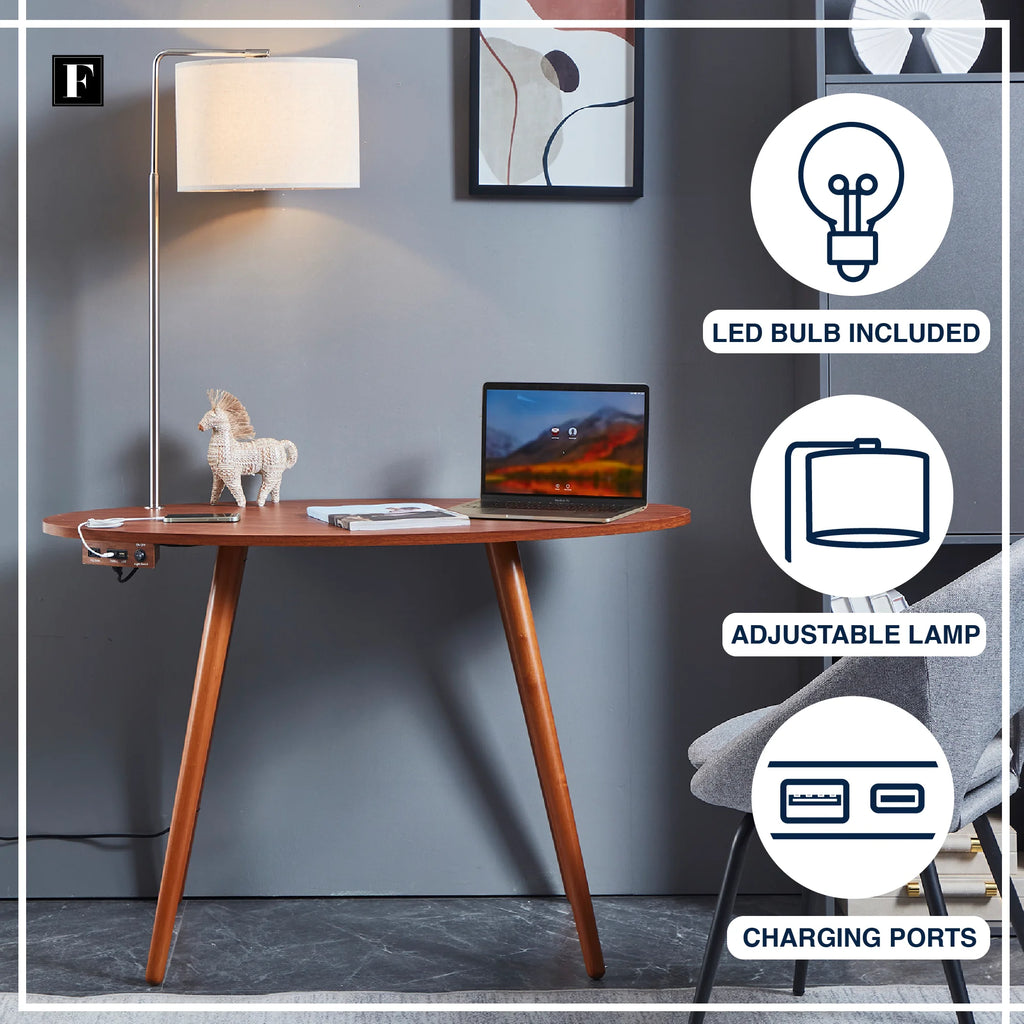 Oval Desk with USB-C Charging Station, 45.5", Walnut A20481