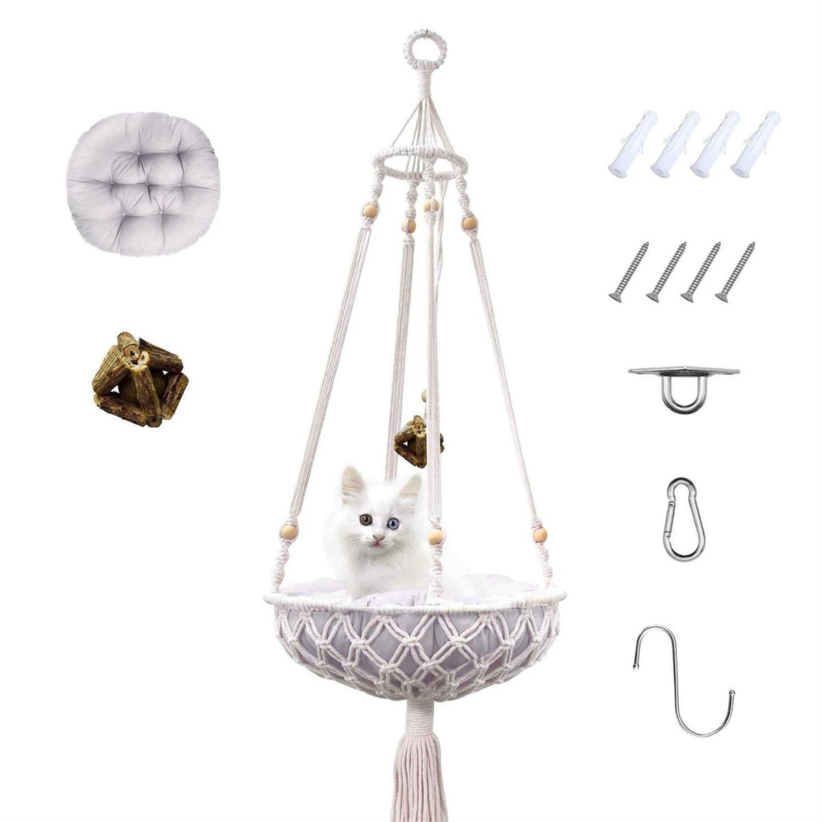 Handwoven Macrame Cat Swing with Hanging Kit B822