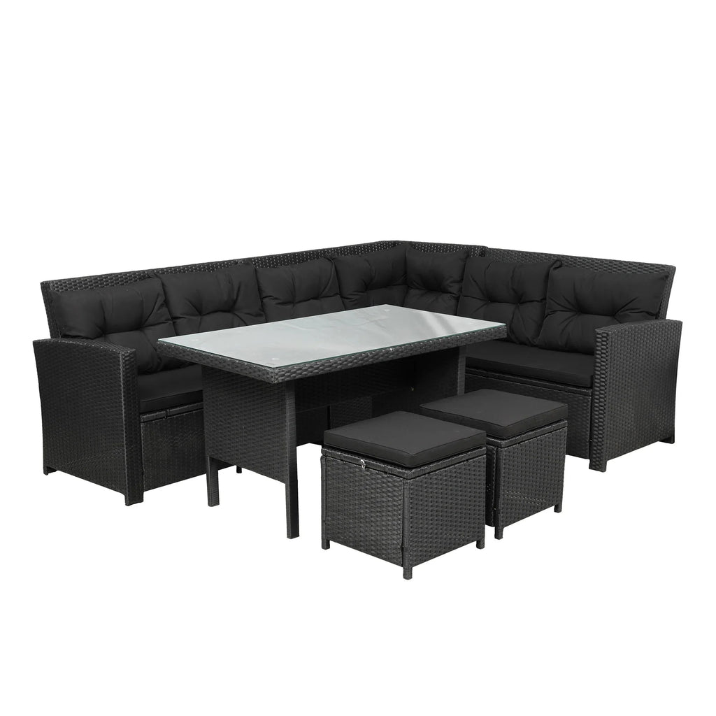 6-Piece Outdoor Sectional Sofa with Glass Table Ottomans Y6392