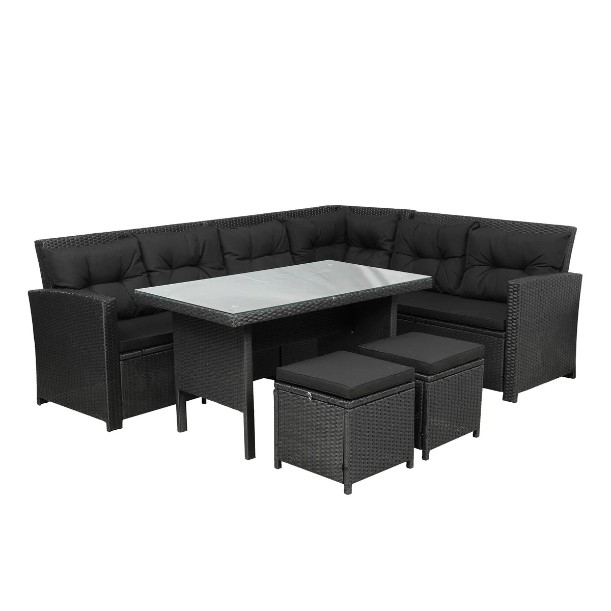 6-Piece Outdoor Sectional Sofa with Glass Table Ottomans Y6392