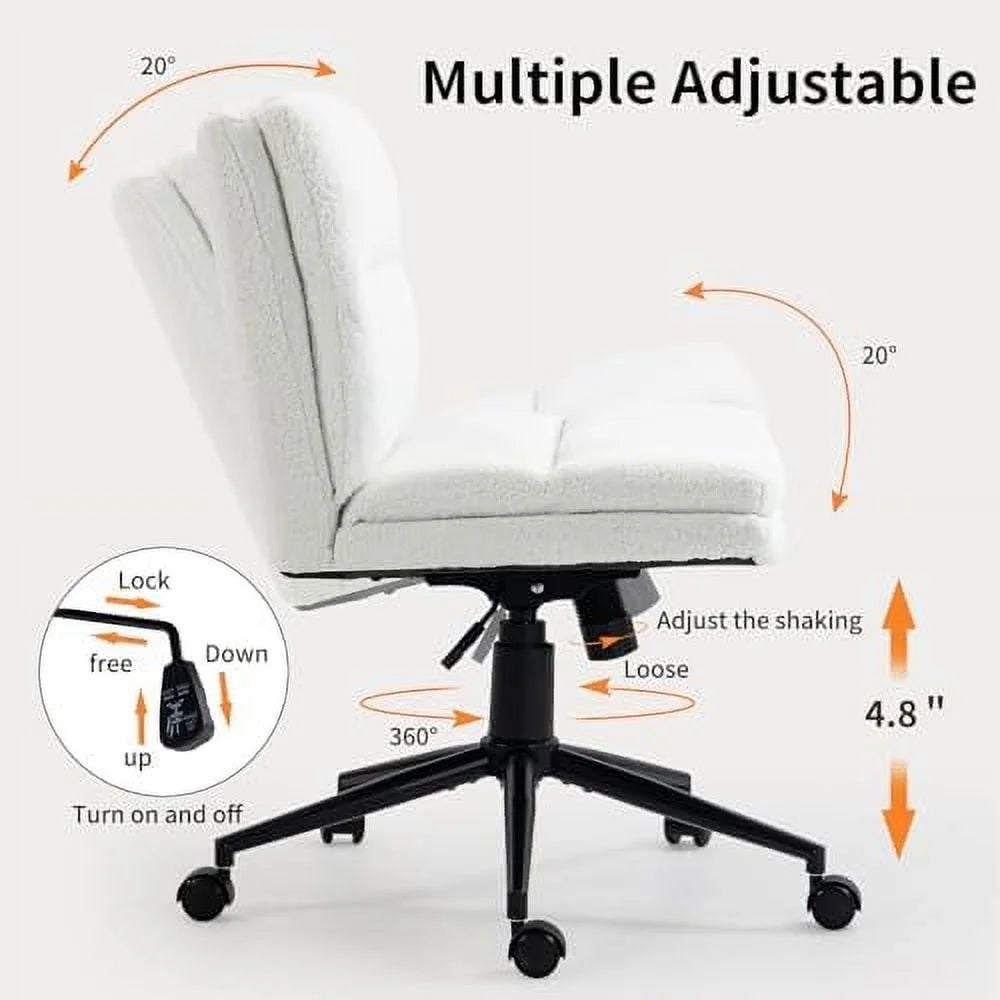 White Armless Wide Office Desk Chair with Wheels N21737