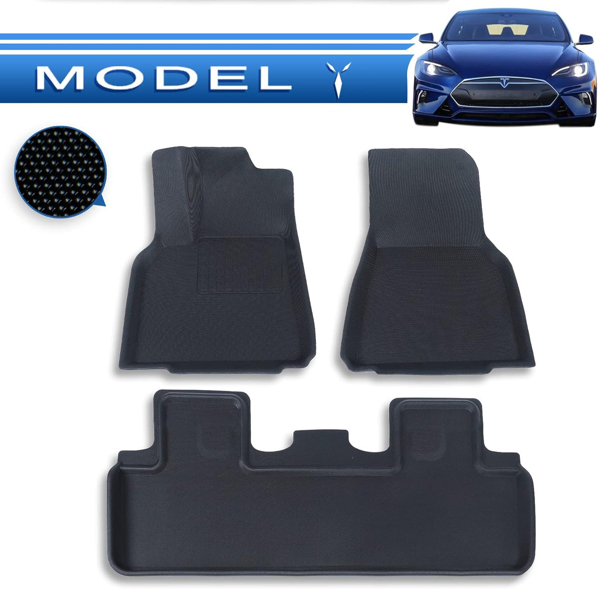 3Pcs/Set Black All Weather Waterproof Floor Liners for Tesla Model Y B31979