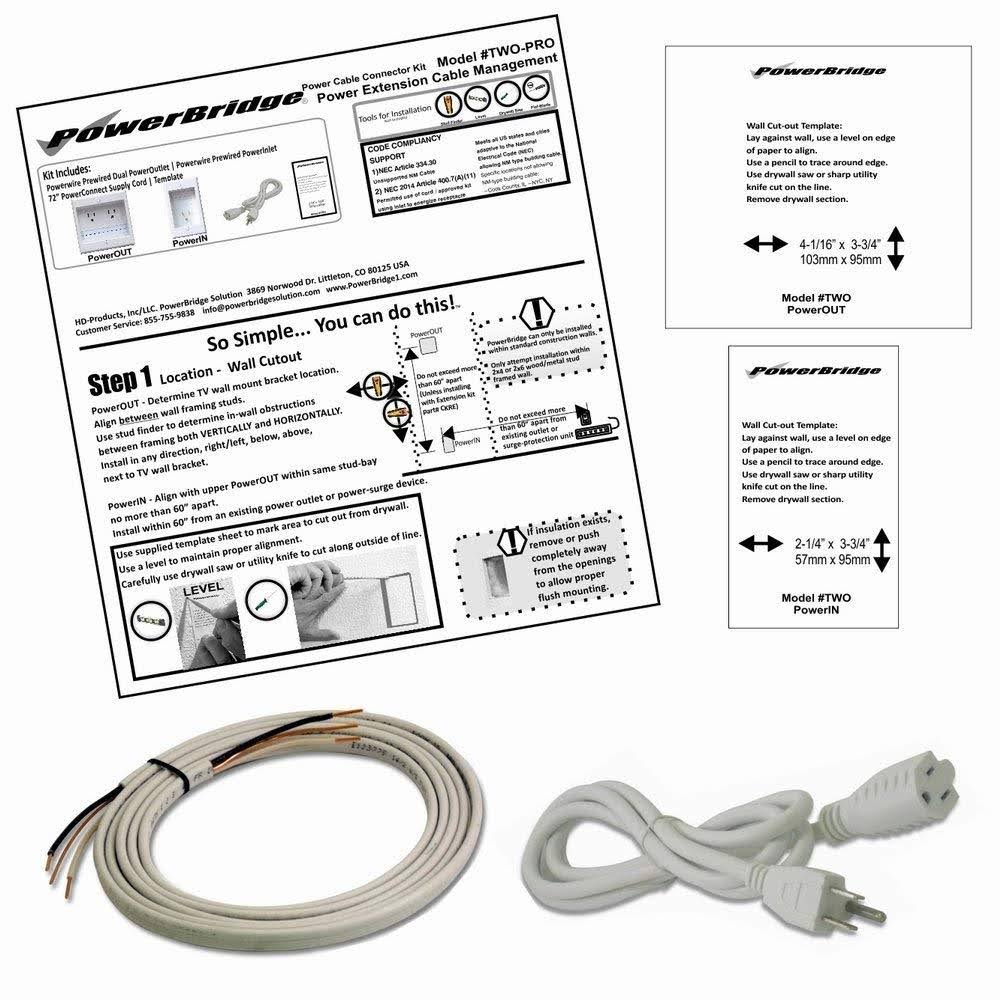 Dual In-Wall Cable Management for Wall-Mounted TVs, 24& Romex Cable L15525