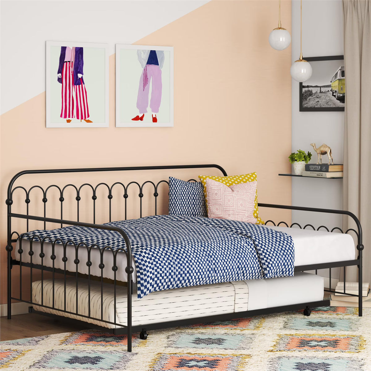 Black Full Metal Daybed with Twin Trundle Bed N48210