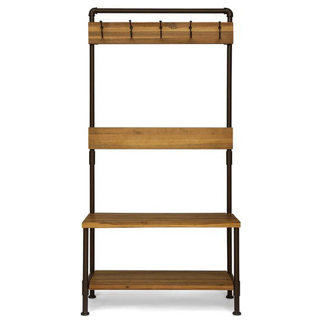 Acacia Wood Bench with Shelf and Coat Hook J924