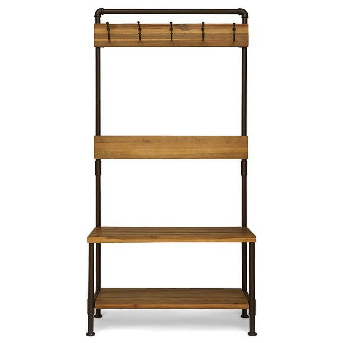 Acacia Wood Bench with Shelf and Coat Hook J924