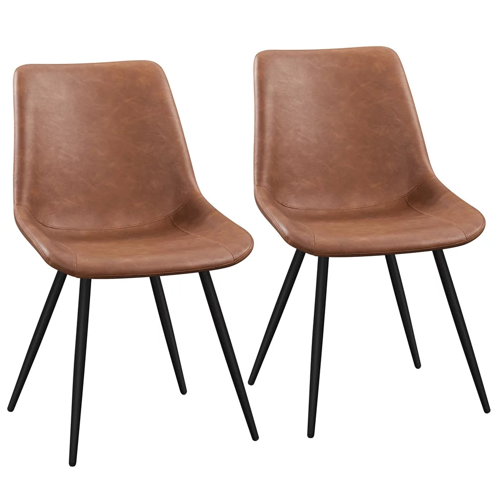 Brown Faux Leather Dining Chairs with Metal Legs A3509