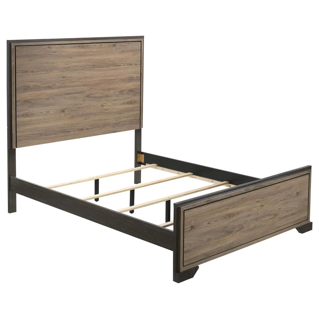 Queen Panel Bed Brown and Light Taupe D710122