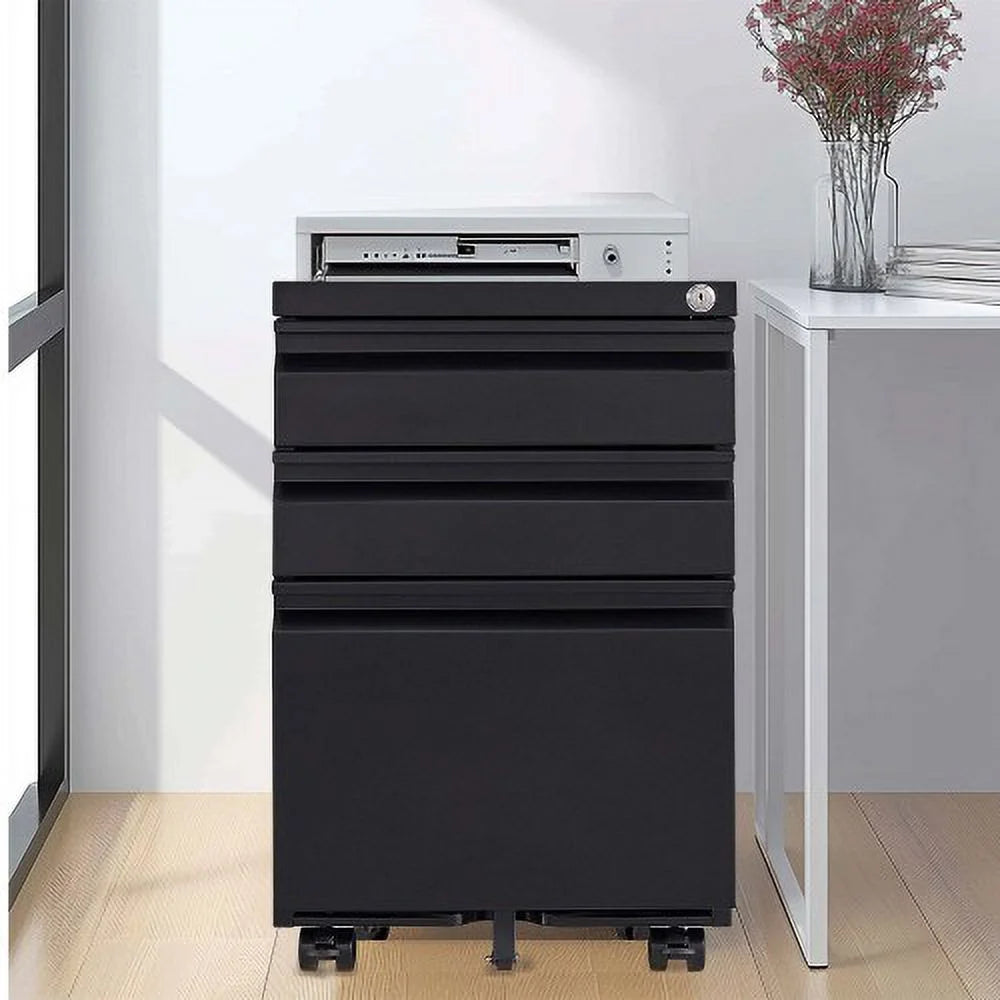 3 Drawer Black Metal File Cabinet with Lock U22896