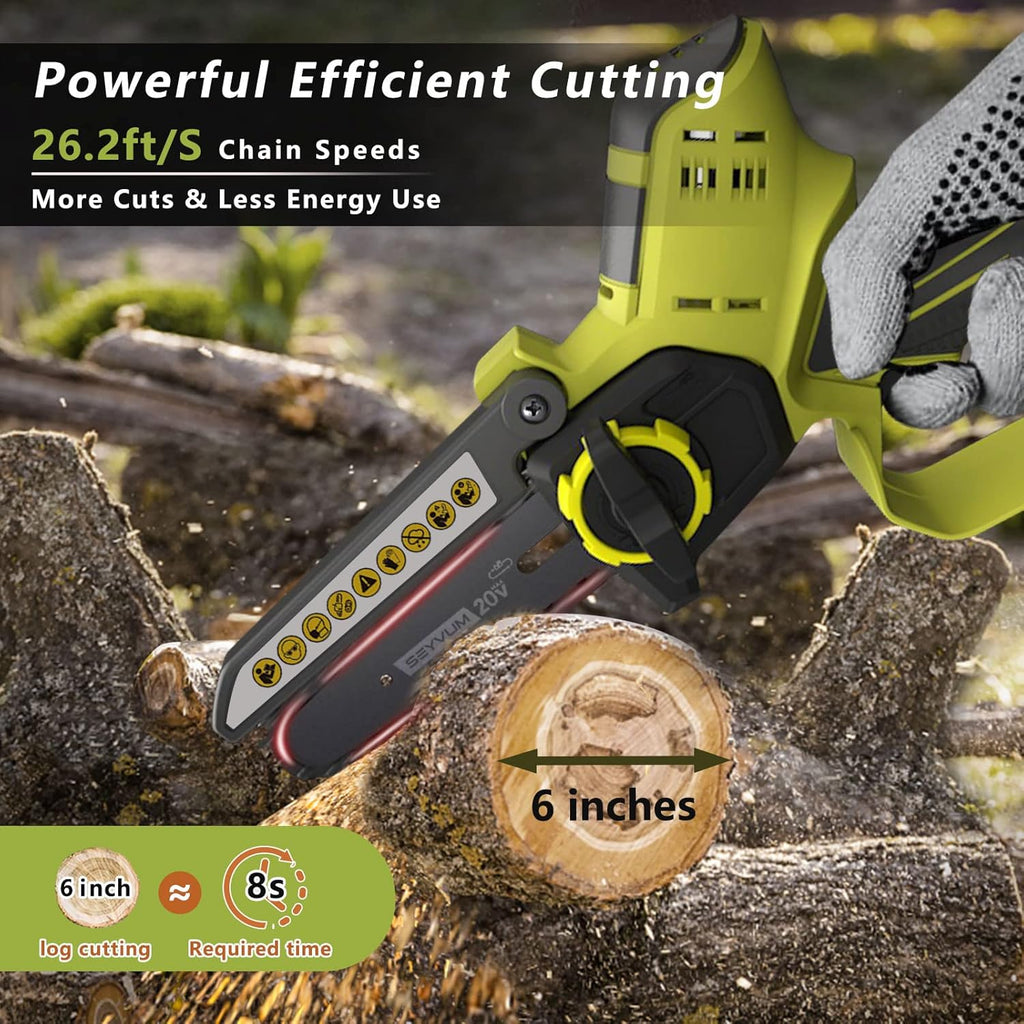 Mini Cordless Chainsaw Kit, 6 Inch 2.9Lb One-Hand Handheld Electric Compact Portable Chainsaw, 20V 2.0Ah Rechargeable Battery Powered U27351