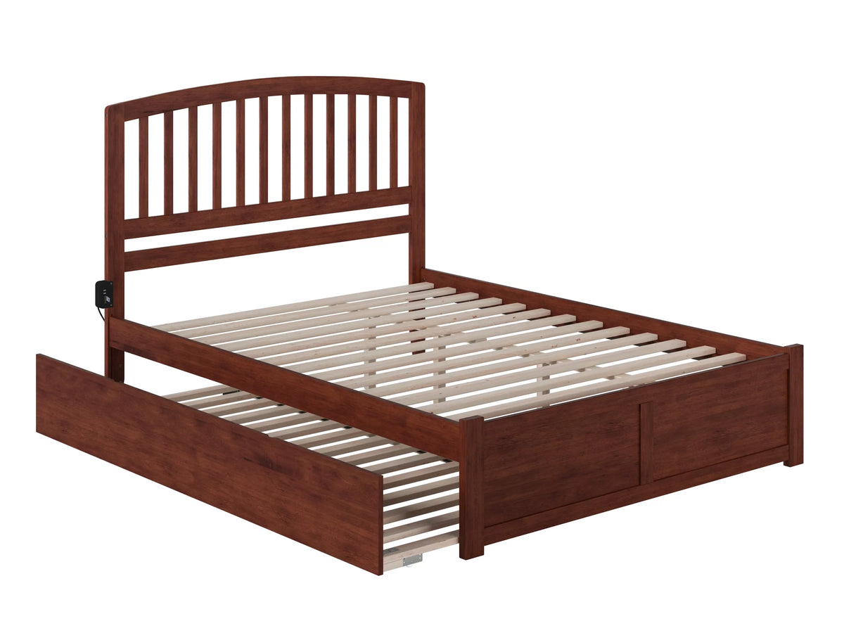 King Solid Wood Platform Bed with Footboard and Twin XL Trundle in Walnut T7510