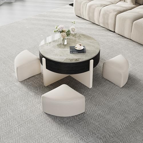 Round Lift Top Coffee Table with Stools and Storage C562149