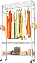 Portable Rolling Clothes Rack 3-Tier Adjustable Heavy Duty Metal White Q656060