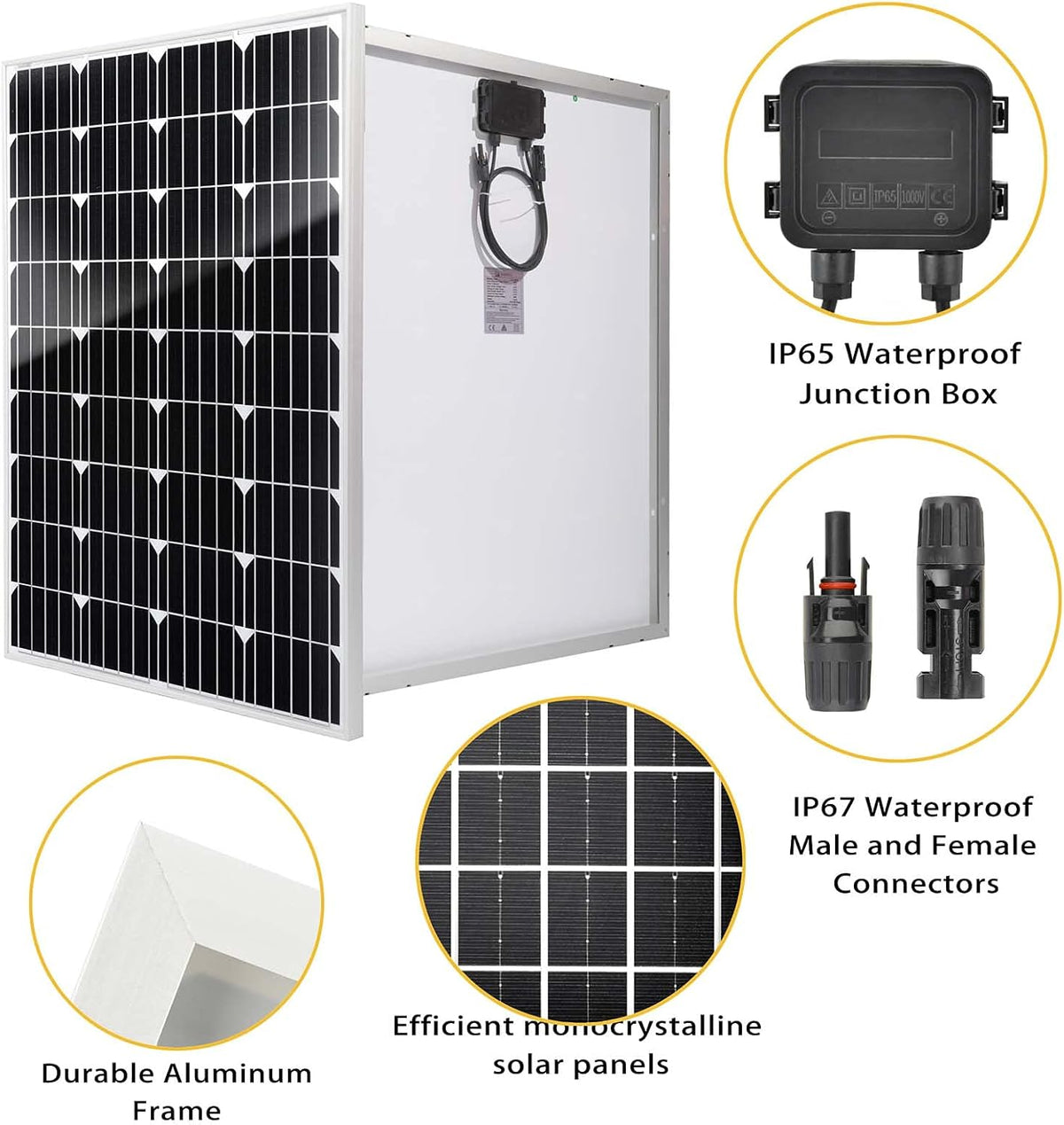 2 Pcs 100 Watt 12 Volt Monocrystalline Solar Panels Kit with 30A 12V/24V PWM Charge Controller H23756