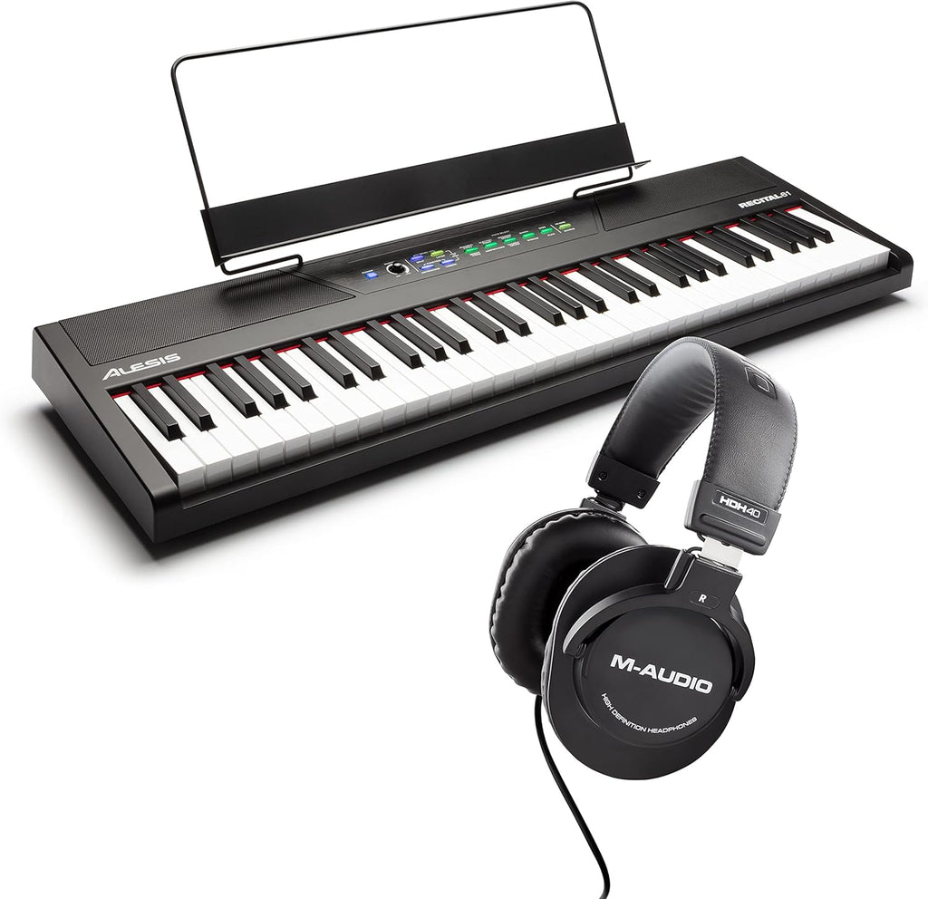 61 Key Digital Piano Keyboard with Semi Weighted Keys, 10 Voices, Sustain Pedal and Headphones C209