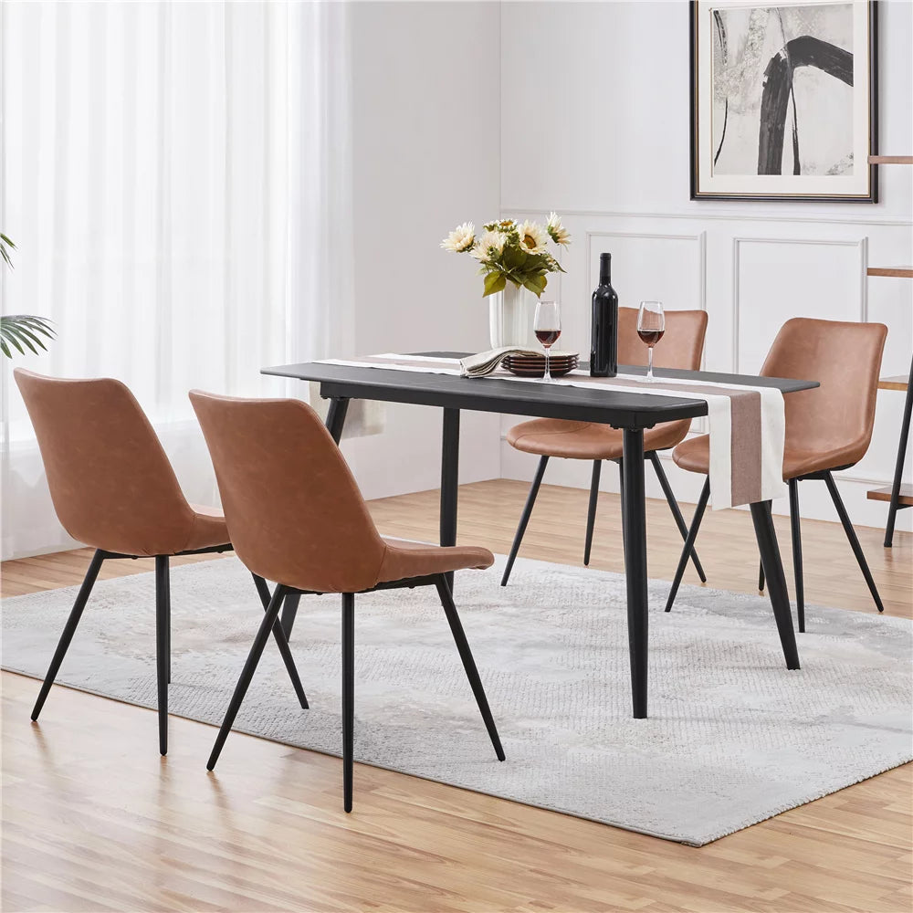 Brown Faux Leather Dining Chairs with Metal Legs A3509