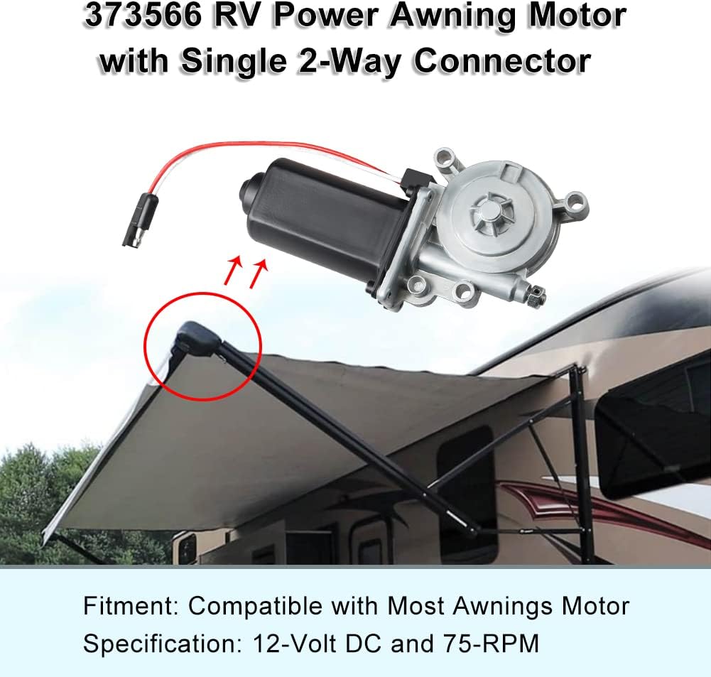 RV Awning Motor Replacement with Single 2-Way Connector, 12-Volt DC, 75-RPM G37855