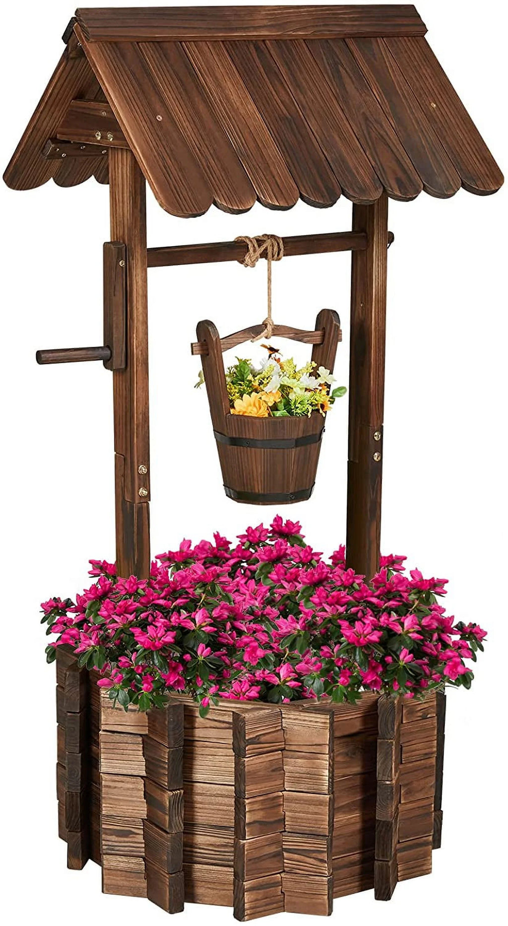 Wooden Wishing Well with Hanging Bucket P6255