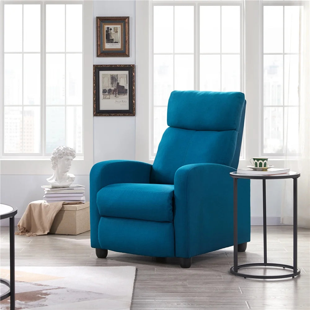 Blue Upholstered Fabric Recliner Chair with Footrest G61833