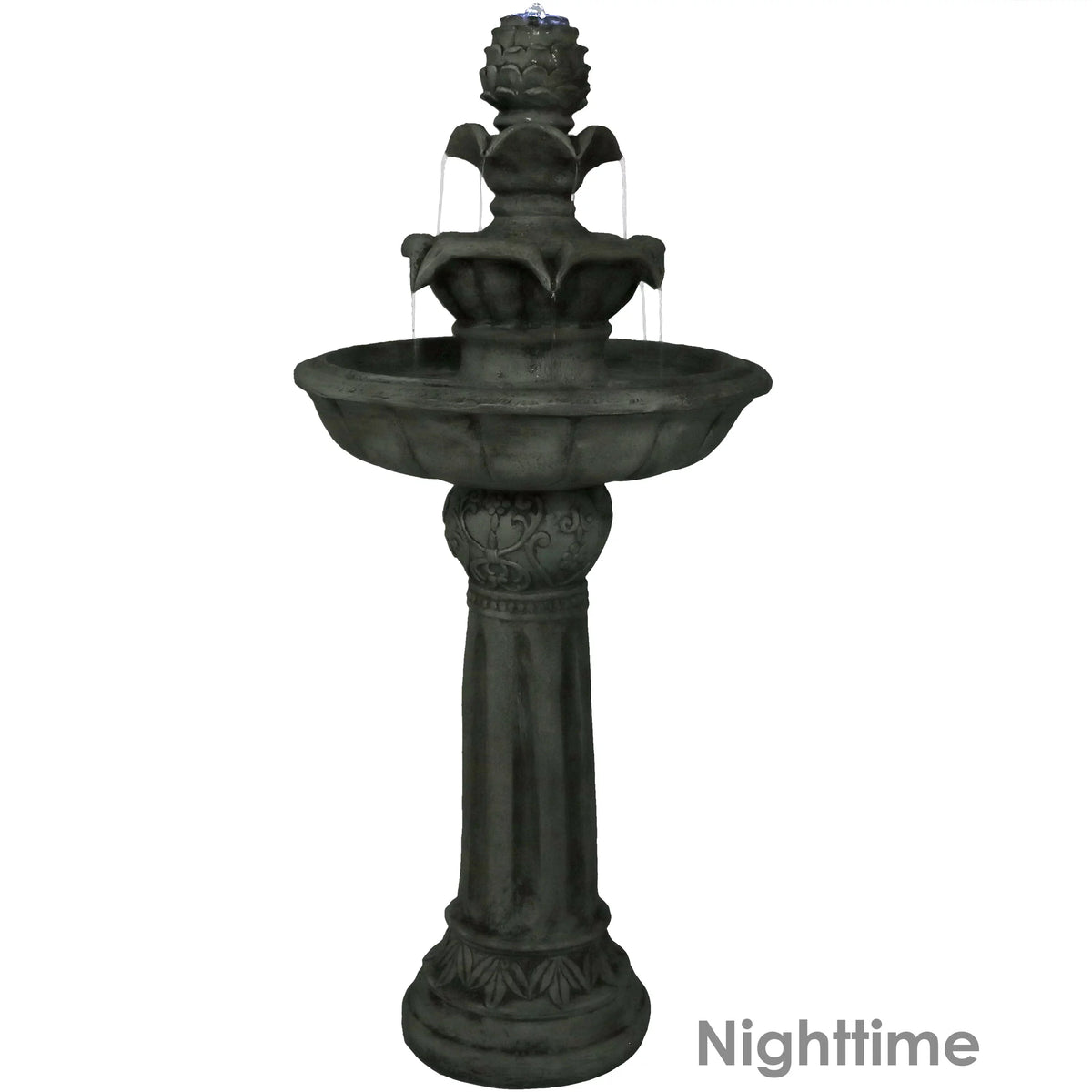 White Solar Water Fountain with Battery Backup S3929