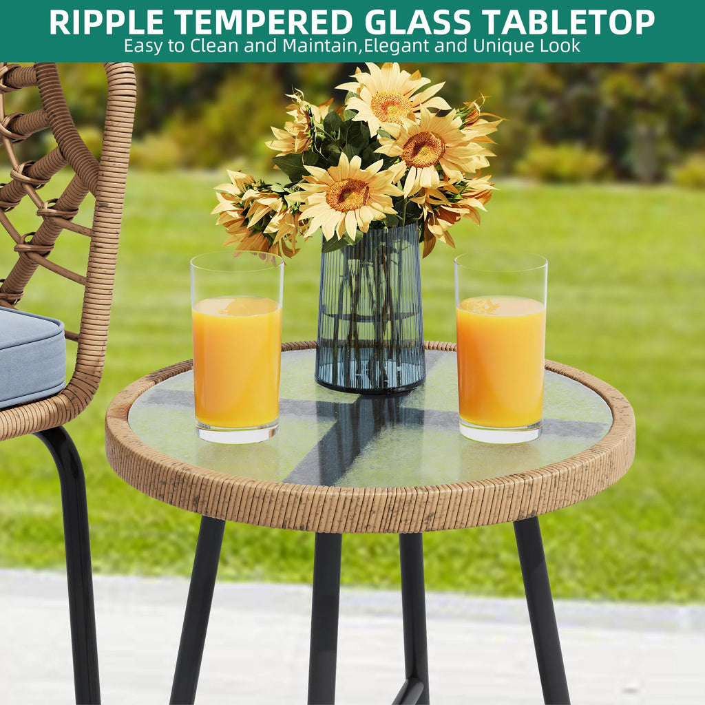 3-Piece Wicker Bistro Set with 2 Chairs and Coffee Table J984