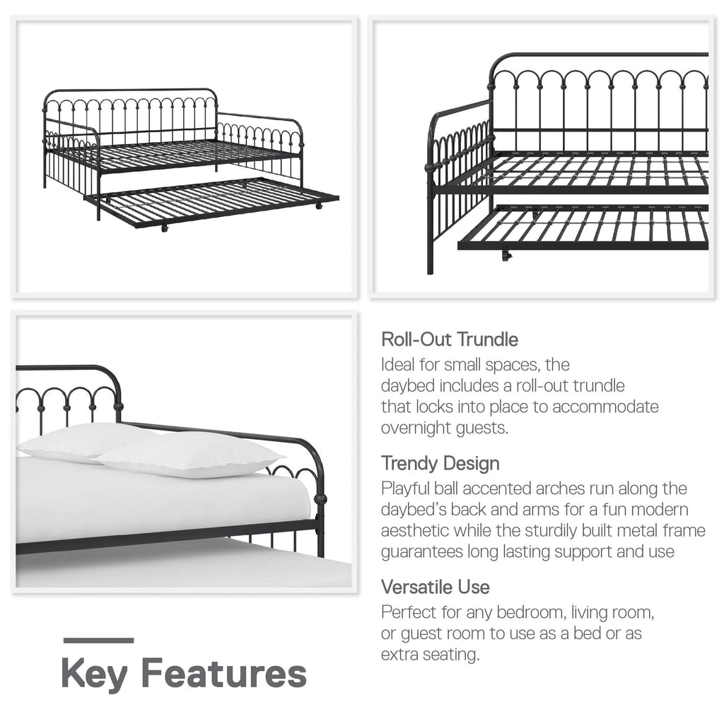 Black Full Metal Daybed with Twin Trundle Bed N48210