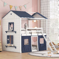 Full Size Bunk Wood House Bed with Tent O4611
