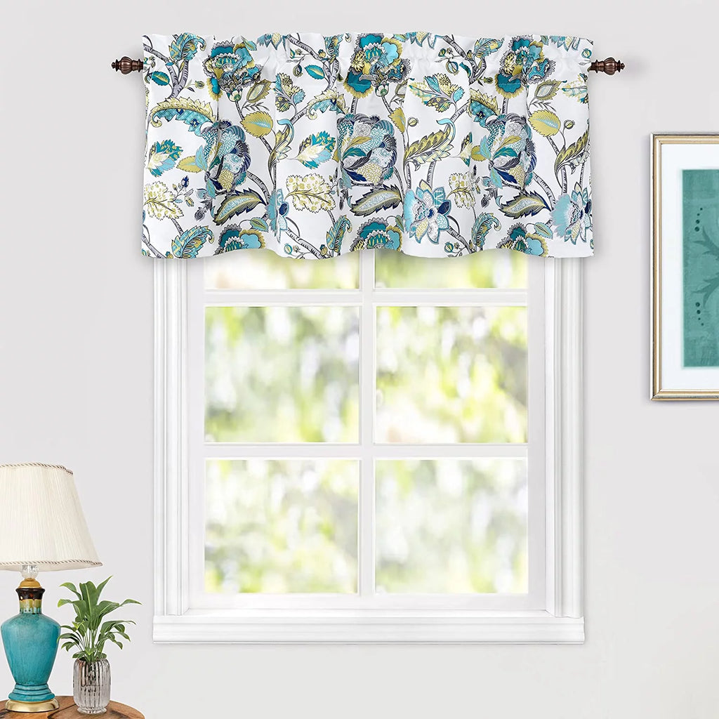Floral Leaves 18 Inch Length Room Darkening Valance 52x18 White Seafoam Gray 2 Pack P509