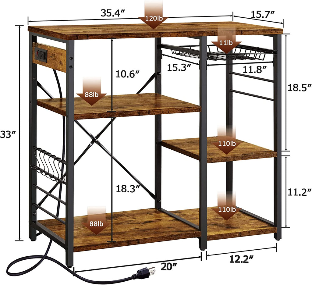 Rustic Brown Bakers Rack with Power Outlet V330