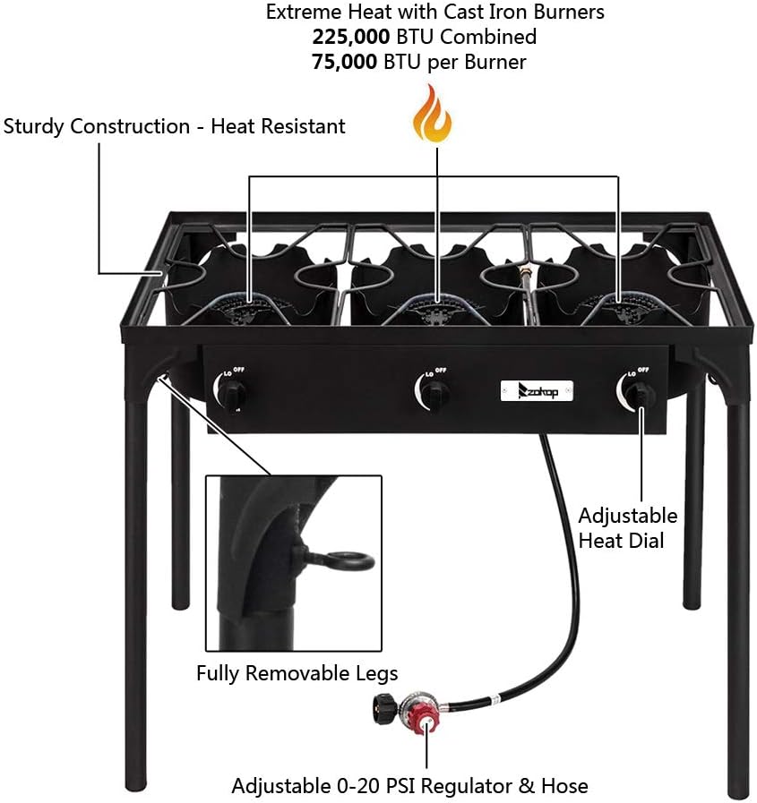 Outdoor 3 Burner Propane Gas Camp Stove with Detachable Legs Z29243