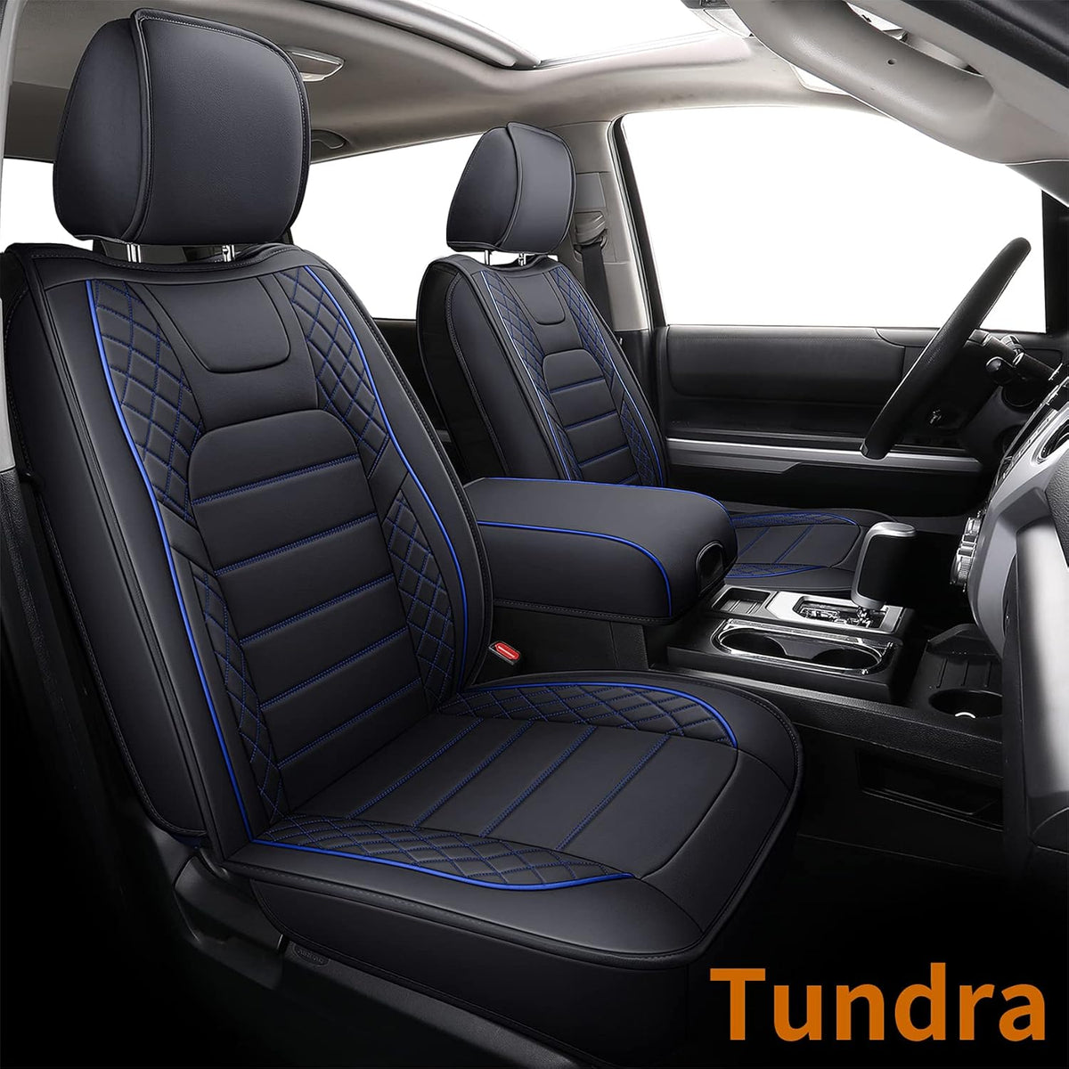 Black Faux Leather Full Set Seat Covers with Center Console Cover D189