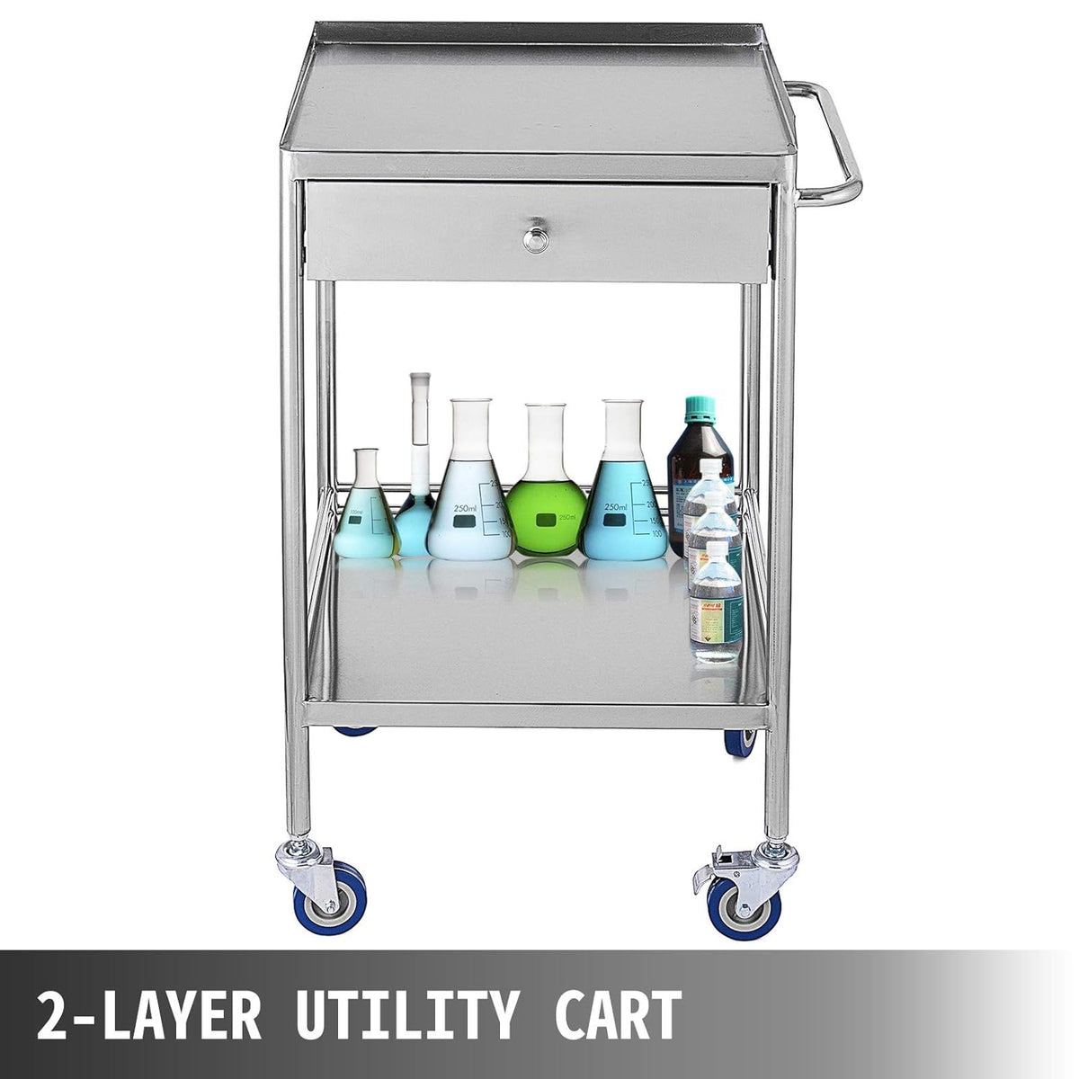 Stainless Steel Utility Cart with 2 Shelves and 1 Drawer U332