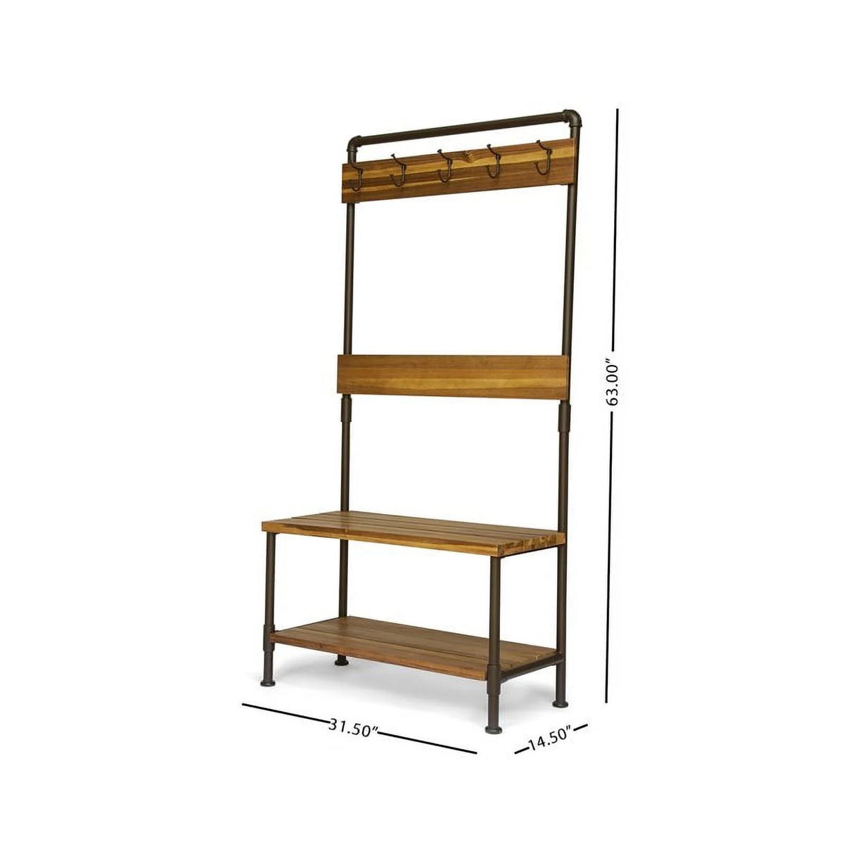 Acacia Wood Bench with Shelf and Coat Hook J924