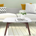 31" Square White Marble Coffee Table with Walnut Legs X4170