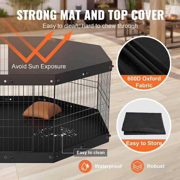 Foldable Metal Dog Playpen with Top Cover and Bottom Pad J780