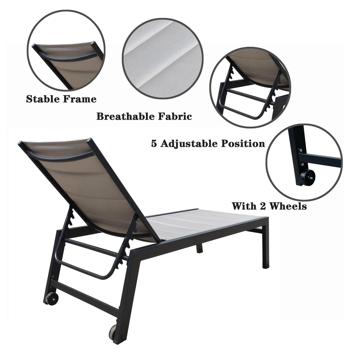 Five-Position Adjustable Aluminum Chaise Lounge Chair S112