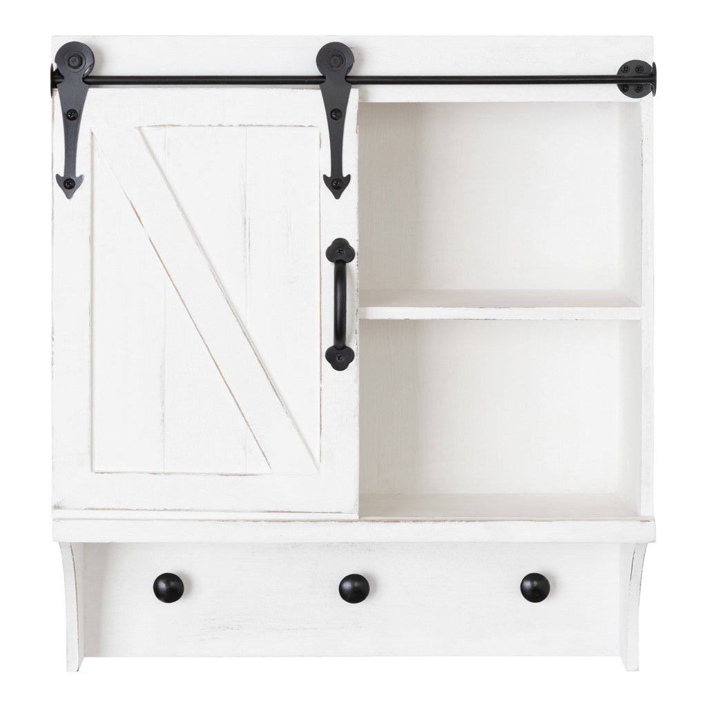 White Decorative Farmhouse Cabinet Wall Organizer with Sliding Barn Door and 3 Knobs T837324