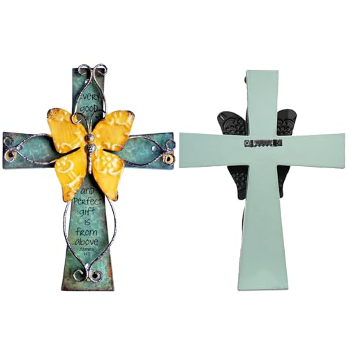 Wooden Wall Cross with Metal Butterfly F265