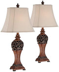 30" Tall Set of 2 Bronze Wood Table Lamps A774