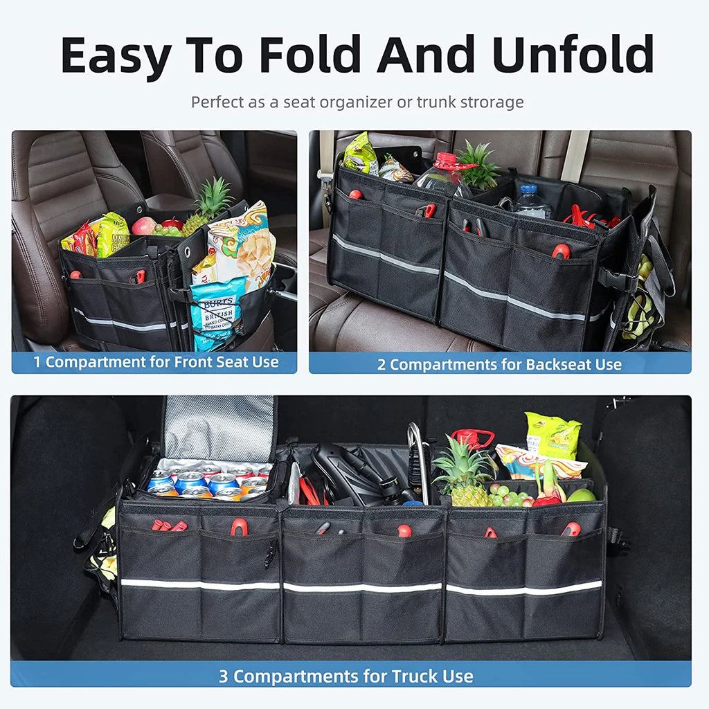 Black Collapsible Car Trunk Organizer with Cooler Bag H503358