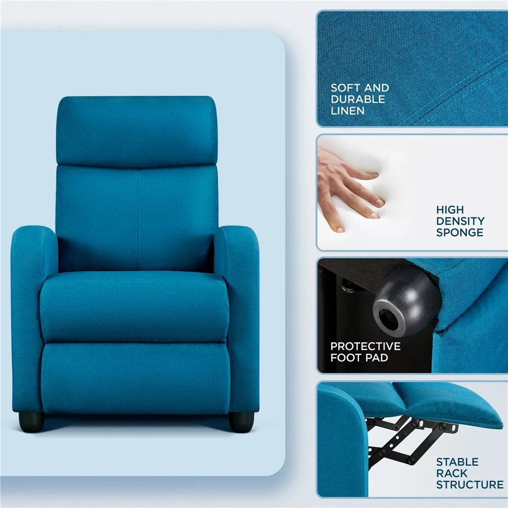 Blue Upholstered Fabric Recliner Chair with Footrest G61833
