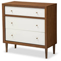 White and Walnut Wood 3-Drawer Chest J492460