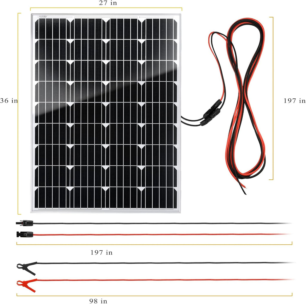 2 Pcs 100 Watt 12 Volt Monocrystalline Solar Panels Kit with 30A 12V/24V PWM Charge Controller H23756