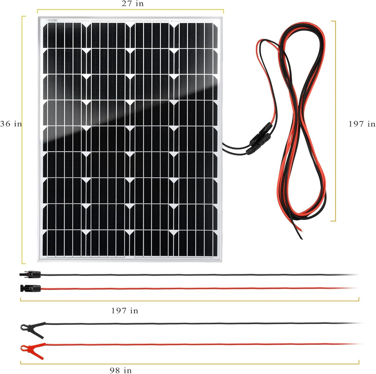 2 Pcs 100 Watt 12 Volt Monocrystalline Solar Panels Kit with 30A 12V/24V PWM Charge Controller H23756