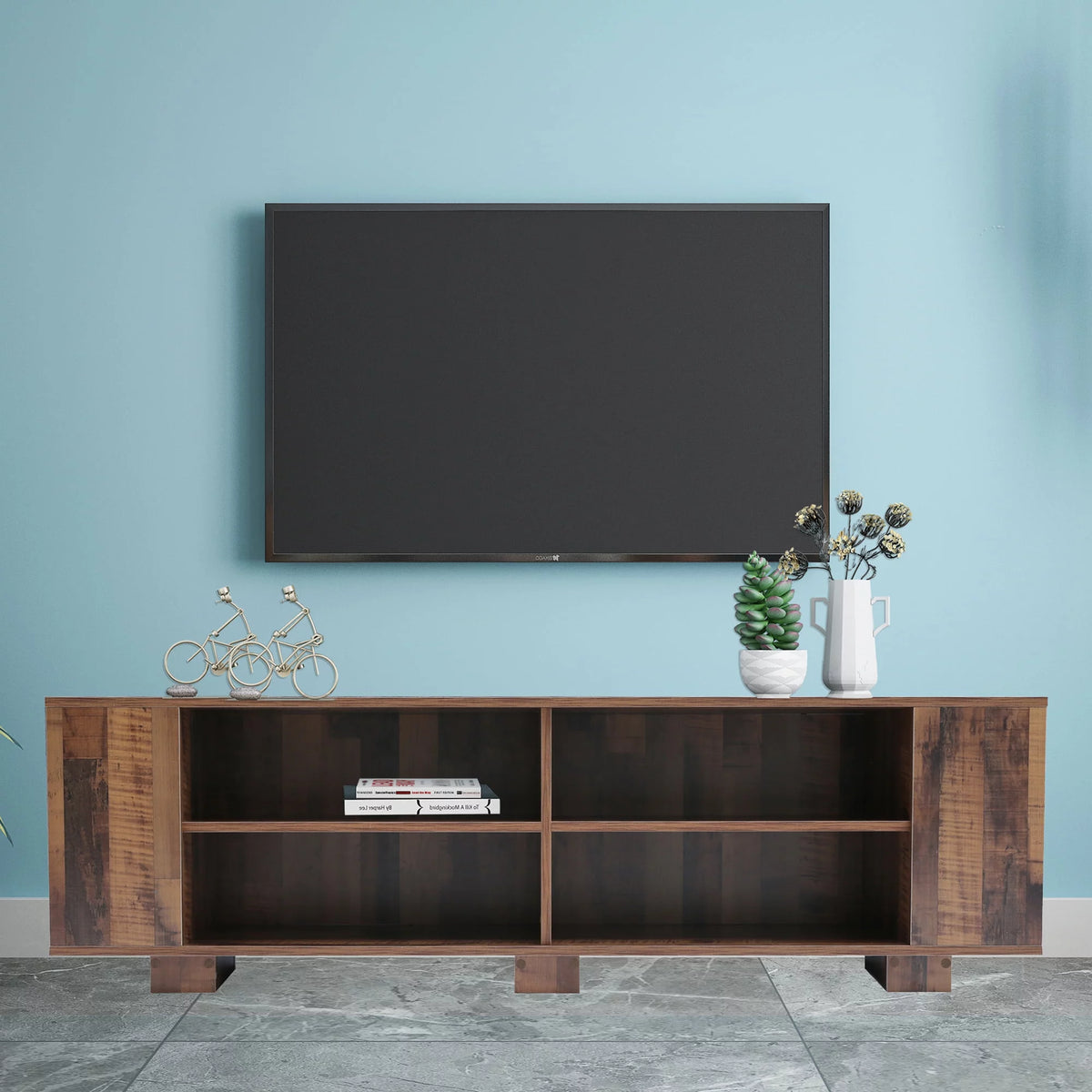 Brown TV Stand with 8 Open Shelves Z6939