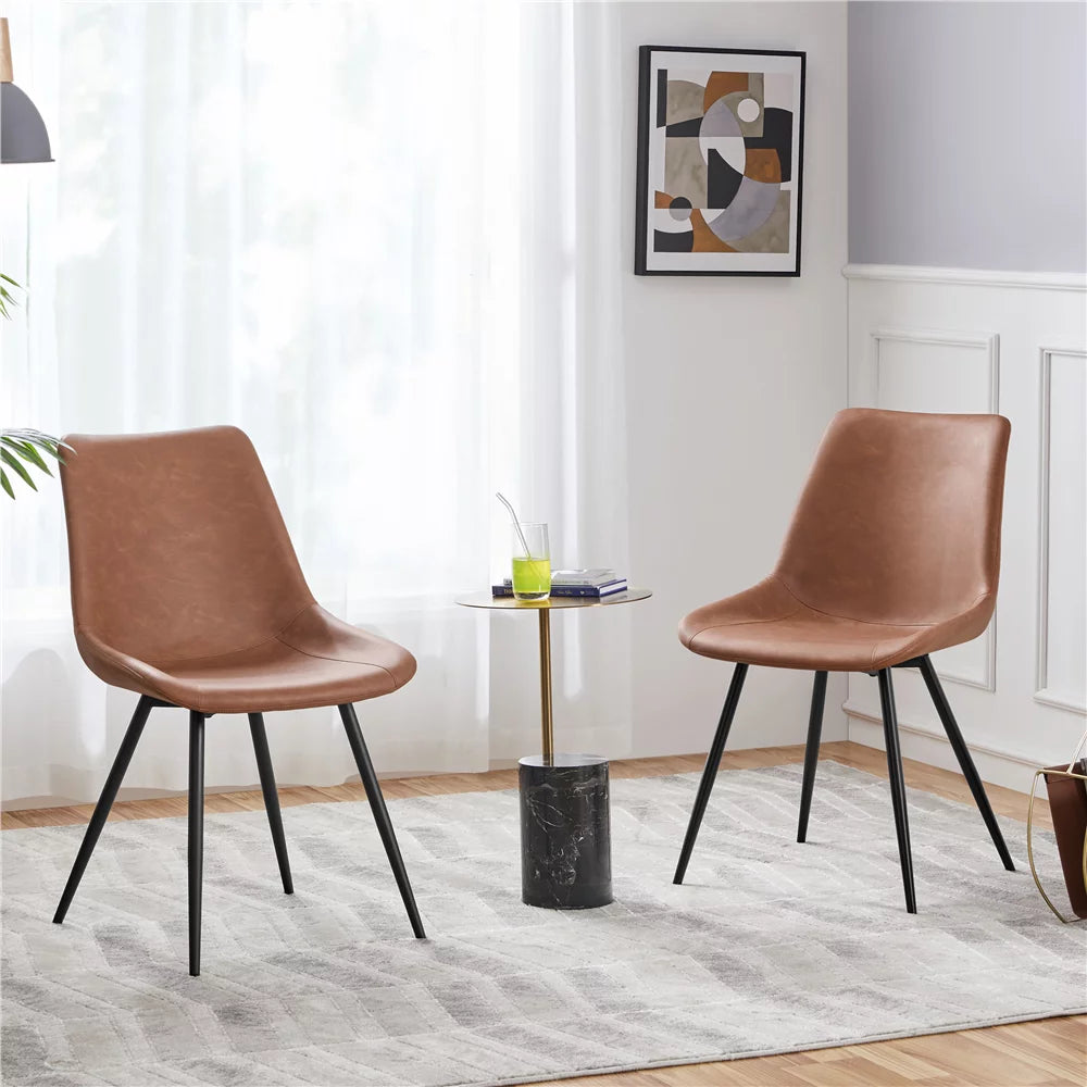 Brown Faux Leather Dining Chairs with Metal Legs A3509