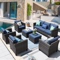 7 Pieces All Weather Wicker Patio Furniture Set with Sectional Couch and Ottoman D67900