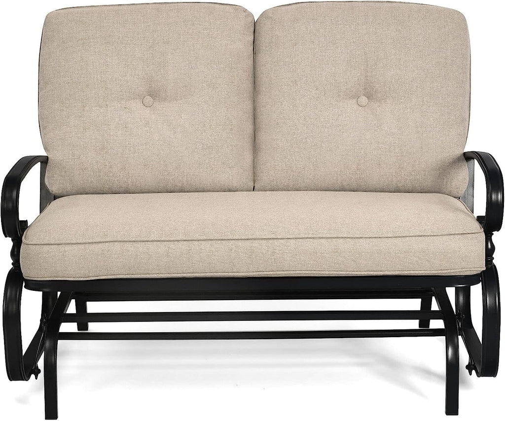 Beige Outdoor Glider Bench with Cushions Y95009