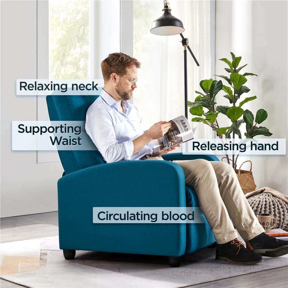 Blue Upholstered Fabric Recliner Chair with Footrest G61833
